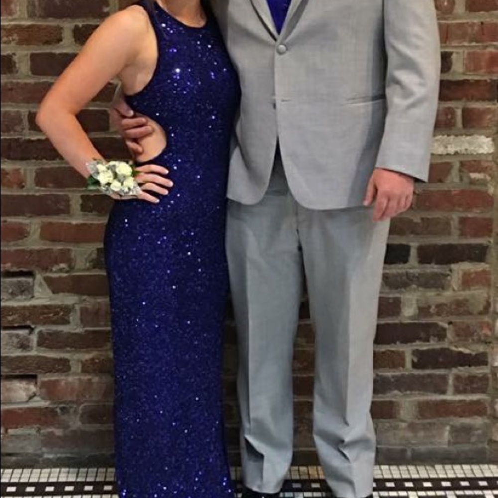 Blue sequined prom dress